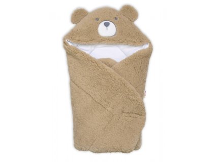Beránková zavinovačka s kapucí bavlna/beránek, Teddy Bear - hnědá/bílá