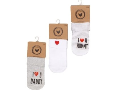 Sada 3 ks -ponožky I love, bílé/šedé