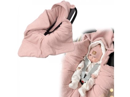 Oteplený fusák, deka s kapucí do autosedačky Beránek, Baby Nellys - pudrová, růžová