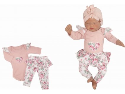 Z&Z 2-dílná soupravička body a legíny se sukničkou Květy - pudrová/ecru (Velikost koj oblečení 56 (1-2m))