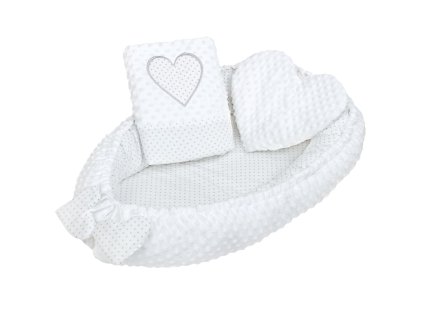 Luxusní hnízdečko s polštářkem a peřinkou New Baby z Minky Srdíčko bílé (Barva Bílá)