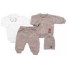 5-dílná pletená sada Baby Nellys, Boy, body, kalhoty, svetr, čepička, motýlek - béžová