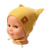 Baby Nellys Bavlněná dvouvrstvá čepice s oušky na zavazování FOX - hořčicová