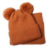 BABY NELLYS Zimní pletená čepice + nákrčník - hnědá s bambulkami