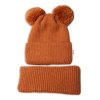 BABY NELLYS Zimní pletená čepice + nákrčník - hnědá s bambulkami