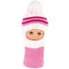 BABY NELLYS Zimní čepička/kukla s bambuli - sv. růžová s proužky
