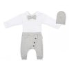 Baby Nellys 3-dílná sada Hubert, body s motýlkem dl.rukáv, tepláčky a čepička - šedý