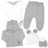 Žebrovaná sada, Star 5D, body, polodupačky, kabátek, čepička, rukavice - šedá, bílá