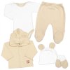 Žebrovaná sada, Star 5D, body, polodupačky, kabátek, čepička, rukavice - bílá, béžová