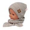 Baby Nellys Pletená čepice s šálou a rukavičky 3v1, STAR - béžová, vel. 56/62