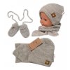 Baby Nellys Pletená čepice s šálou a rukavičky 3v1, STAR - béžová, vel. 56/62