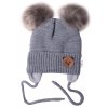 Dětská zimní čepice s fleecem Teddy Bear - chlupáčk. bambulky - tm. šedá, šedá,BABY NELLYS