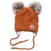 Dětská zimní čepice s fleecem Teddy Bear - chlupáčk. bambulky - hnědá, šedá, BABY NELLYS