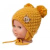 Zimní pletená čepice Teddy Bear na zavazování, hořčicová, Baby Nellys