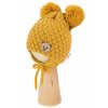 Zimní pletená čepice Teddy Bear na zavazování, hořčicová, Baby Nellys