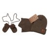 Baby Nellys Pletená čepice s šálou a rukavičky 3v1, STAR - hnědá