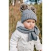 Zimní čepice s kožešinovými bambulemi + šál Baby Nellys Star - šedá, 6/24 měsíců