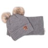 Zimní čepice s kožešinovými bambulemi + šál Baby Nellys Star - šedá, 6/24 měsíců