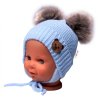 Dětská zimní čepice s fleecem Teddy Bear - chlupáčk. bambulky,sv. modrá, šedá