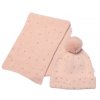 Zimní čepice s bambulí + šál, Pearls, Baby Nellys - pudrově růžová, vel. 54/58