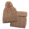Zimní čepice s bambulí + komínek - béžová, vel. 48-52cm