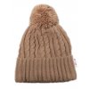 Zimní čepice s bambulí + komínek - béžová, vel. 48-52cm