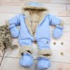 Zimní prošívaná kombinéza s kožíškem a kapucí + rukavičky + botičky, Z&Z - modrá
