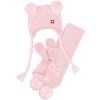 Z&Z Pletená čepice s bambulemi, šálou a rukavičky 3v1, růžová