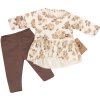 Bavlněná sada, 2D, tunika + legíny s květy - čokoládová/ecru