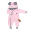 Z&Z Velurový kojenecký overálek s kapucí a oušky - růžovo,šedý