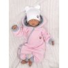 Z&Z Velurový kojenecký overálek s kapucí a oušky - růžovo,šedý