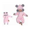 Z&Z Velurový kojenecký overálek s kapucí a oušky - růžovo,šedý