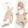 Bavlněná souprava Gentleman 3D, body kr. rukáv, polodupačky s láclem, čepička, béžová/bílá (Velikost koj oblečení 56 (1-2m))
