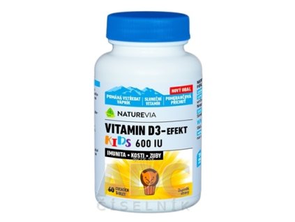 SWISS NATUREVIA VITAMIN D3-EFEKT KIDS 600 I.U. cmúľacie pastilky s pomarančovou príchuťou 1x60 ks