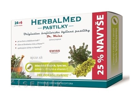 HERBALMED PASTILKY pre odkašliavanie - Dr.Weiss (isl. lišajník, tymian, 20 bylín, vit.C) pastilky (24+6 navyše) 1x30 ks