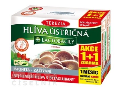TEREZIA HLIVA USTRICOVITÁ + LAKTOBACILY so šípkami (AKCIA 1+1), cps 60+60 zadarmo (120 ks)