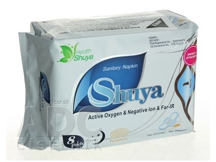 Shuya Ultratenké hygienické vložky Nočné s krídelkami, Active Oxygen&Negative lon&Far-IR, 1x8 ks