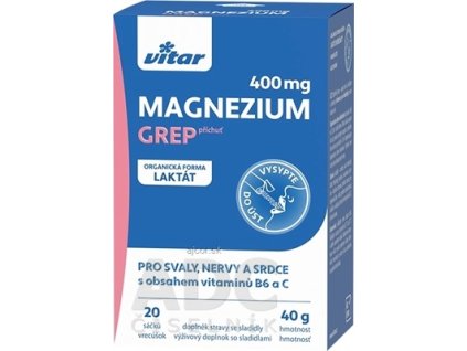 VITAR Magnézium 400 mg + vitamíny B6 a C vrecúška s príchuťou grepu 1x20 ks