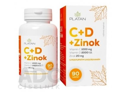 PLATAN Vitamín C + D + Zinok tbl s postupným uvoľňovaním 1x90 ks