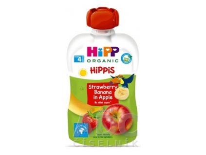HiPP HiPPis 100% Ovocie Jablko Banán Jahoda kapsička (od ukonč. 4. mesiaca) ovocný príkrm 1x100 g