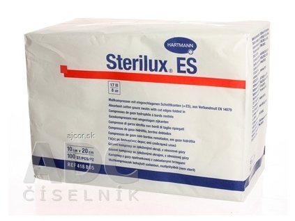 STERILUX ES kompres nesterilný so založenými okrajmi 17 vlákien 8 vrstiev (10cmx20cm) 1x100 ks
