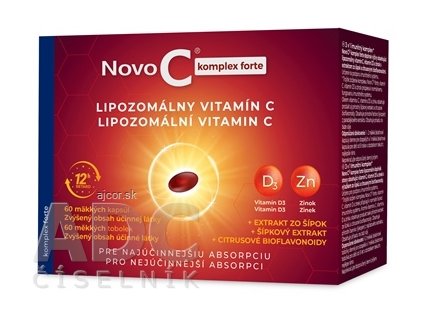 Novo C komplex forte LIPOZOMÁLNY VITAMÍN C cps mol, s vitamínom D3, zinkom, extraktom zo šípok a citrusovými bioflavonoidmi, 1x60 ks