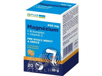 PLUS LEKÁREŇ Magnézium 400 mg+B komplex+vitamín C vrecúška s príchuťou pomaranč 1x20 ks