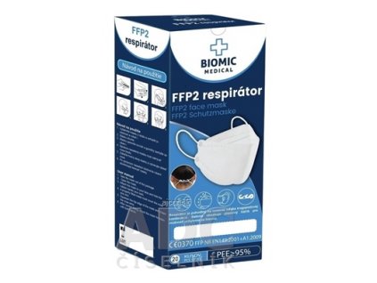BIOMIC Respirátor FFP2, 3-panelový biely 1x20 ks