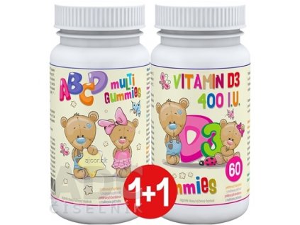 ABCD muLTi Gummies + D3 Gummies - Clinical 1+1 pektínové bonbóny s malinovou príchuťou 2x60 ks, 1x1 set