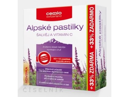 Cemio Alpské pastilky ŠALVIA A VITAMÍN C pastilky 30+10 (33% zadarmo) (40 ks)