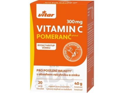 VITAR vitamín C 300 mg + rakytník + zinok vrecúška, sypká zmes s príchuťou pomaranč 1x20 ks