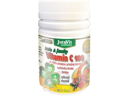 JutaVit Vitamín C 100 mg kids & family tbl s extraktom Aceroly, s príchuťou čerešne 1x60 ks
