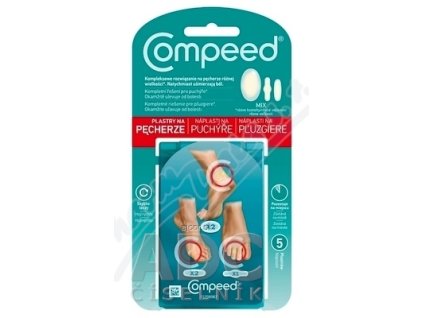 Compeed NÁPLASŤ na pľuzgiere MIX (2x stredná na päty + 2x malá + 1x malá na prsty) 1x5 ks