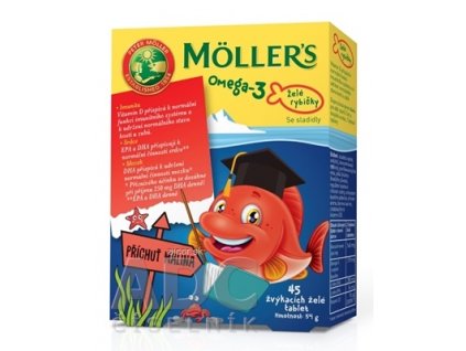 MOLLER´S Omega 3 Želé rybičky žuvacie tablety, malinová príchuť 1x45 ks